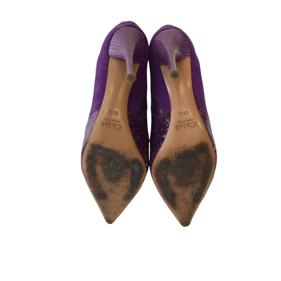 Chloe purple pointed toe cut out patent leather, suede & snake ankle boots 39,5 - 6