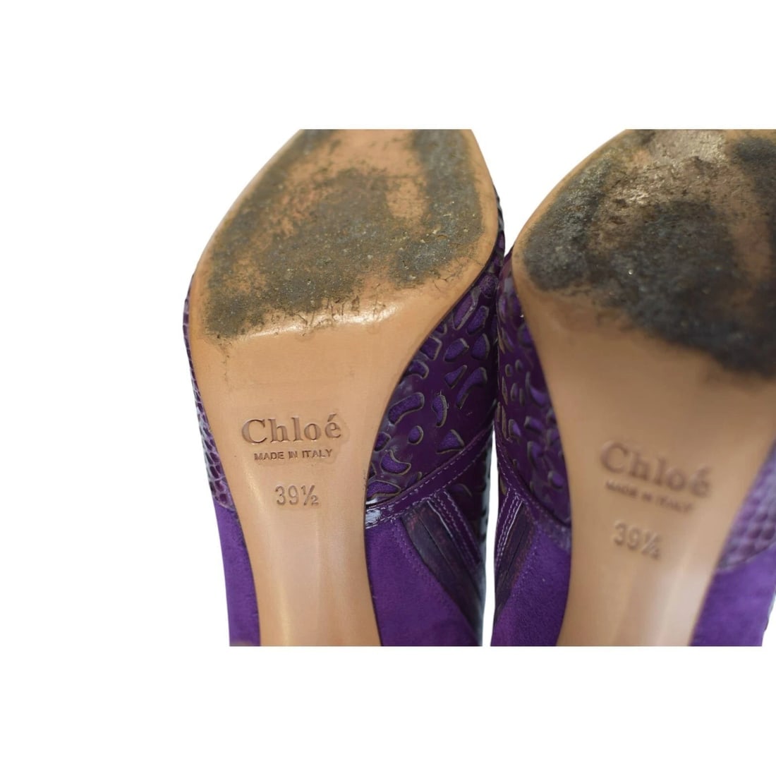 Chloe purple pointed toe cut out patent leather, suede & snake ankle boots 39,5 - 7