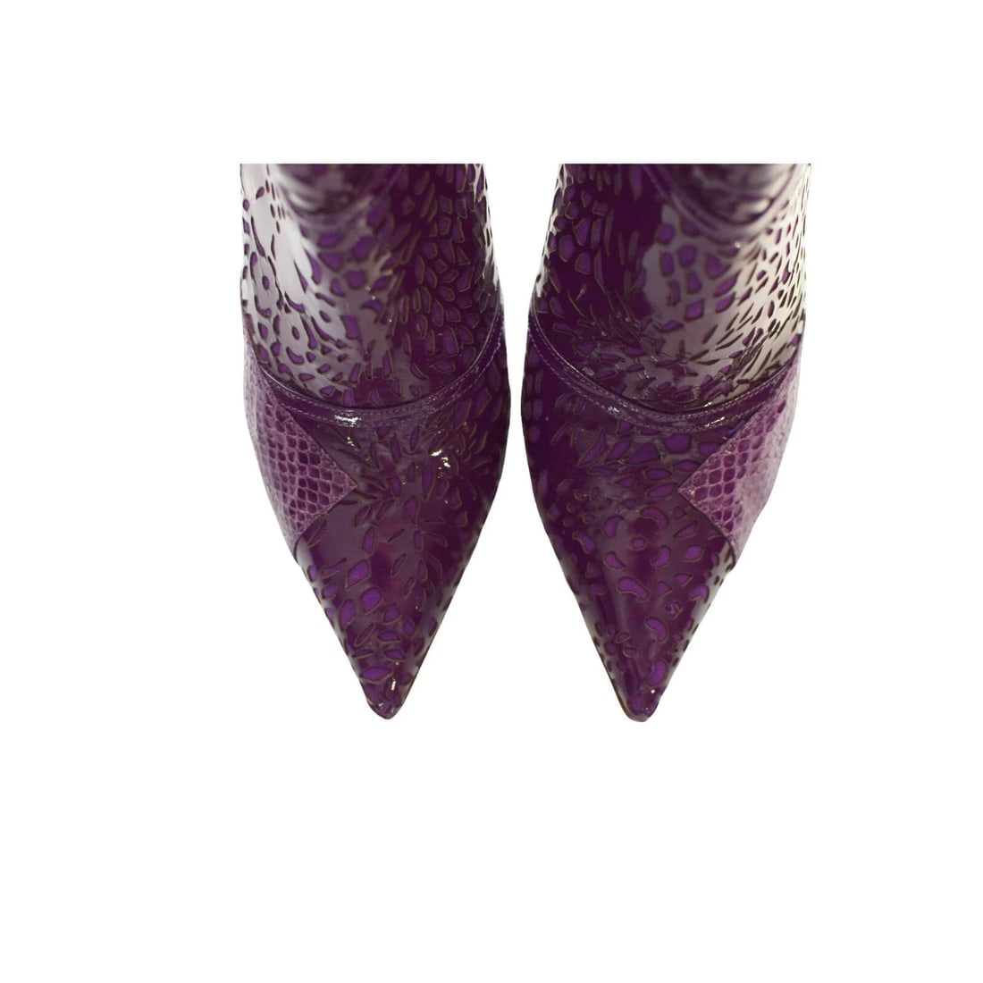 Chloe purple pointed toe cut out patent leather, suede & snake ankle boots 39,5 - 8