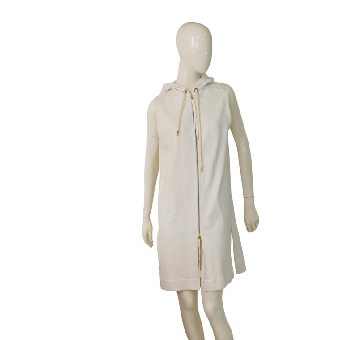 Twin Set Simona Barbieri White Sleeveless Zipper Hooded Cotton Mini Dress XS (1 of 8)