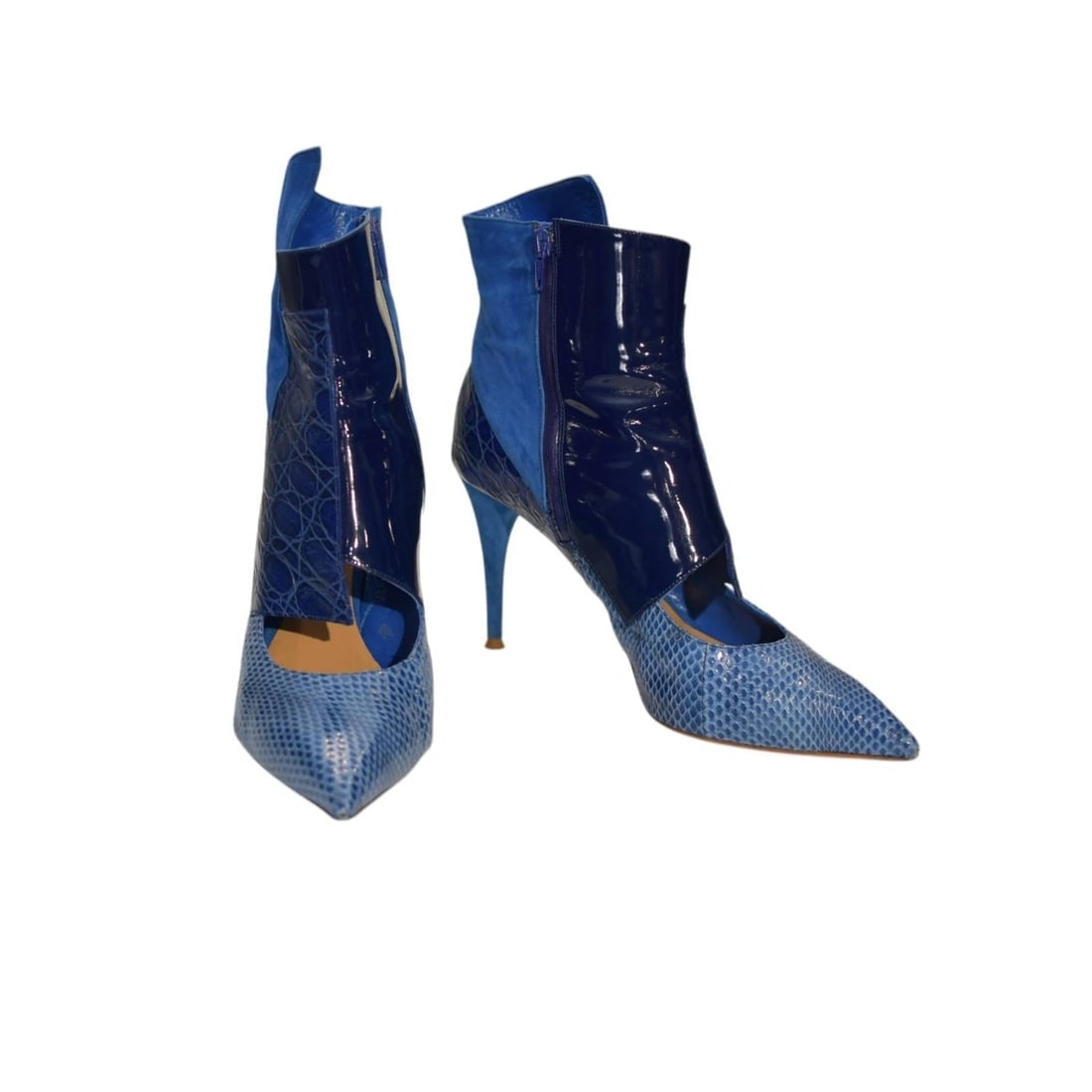 Chloe Electric blue pointed toe leather & suede ankle boots embossed 39,5 (1 of 10)