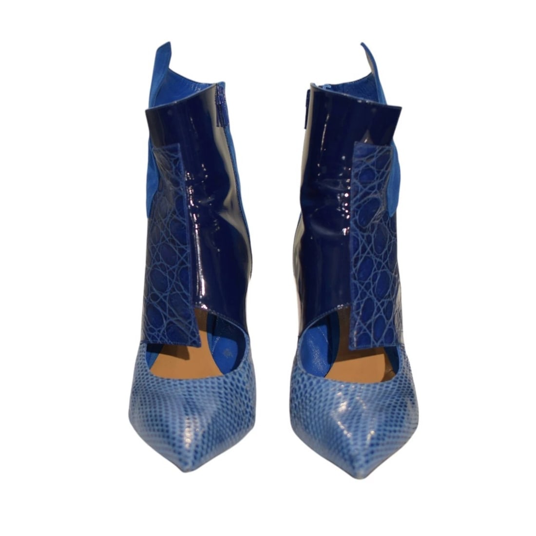 Chloe Electric blue pointed toe leather & suede ankle boots embossed 39,5 - 2