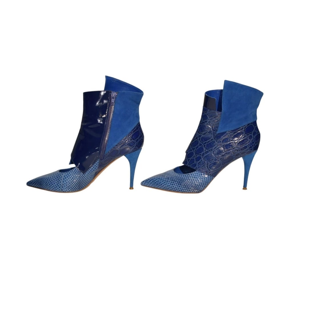Chloe Electric blue pointed toe leather & suede ankle boots embossed 39,5 - 4