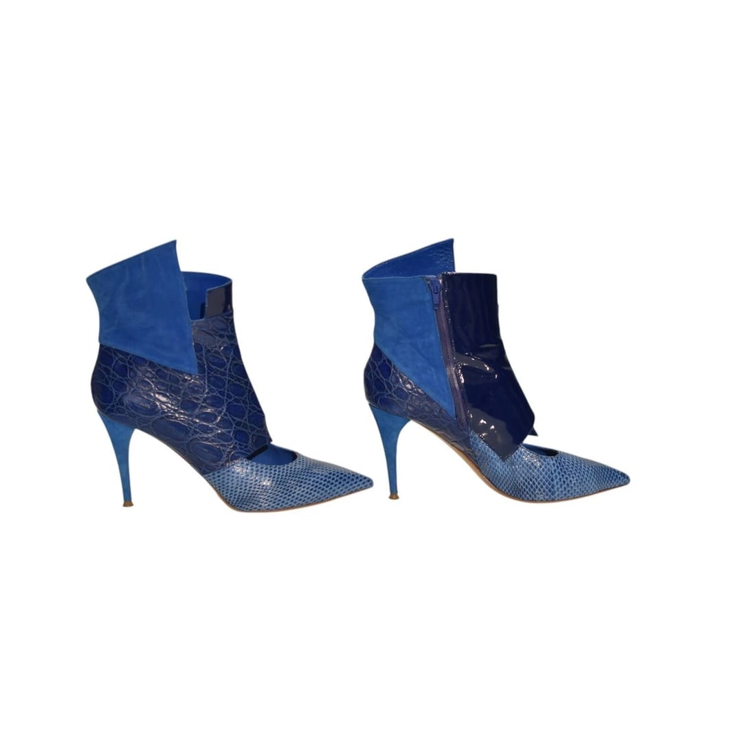 Chloe Electric blue pointed toe leather & suede ankle boots embossed 39,5 - 5