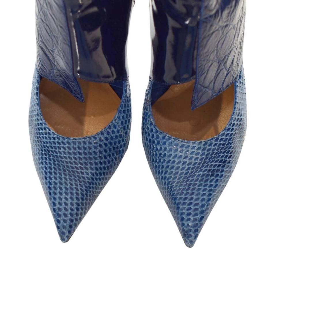 Chloe Electric blue pointed toe leather & suede ankle boots embossed 39,5 - 7