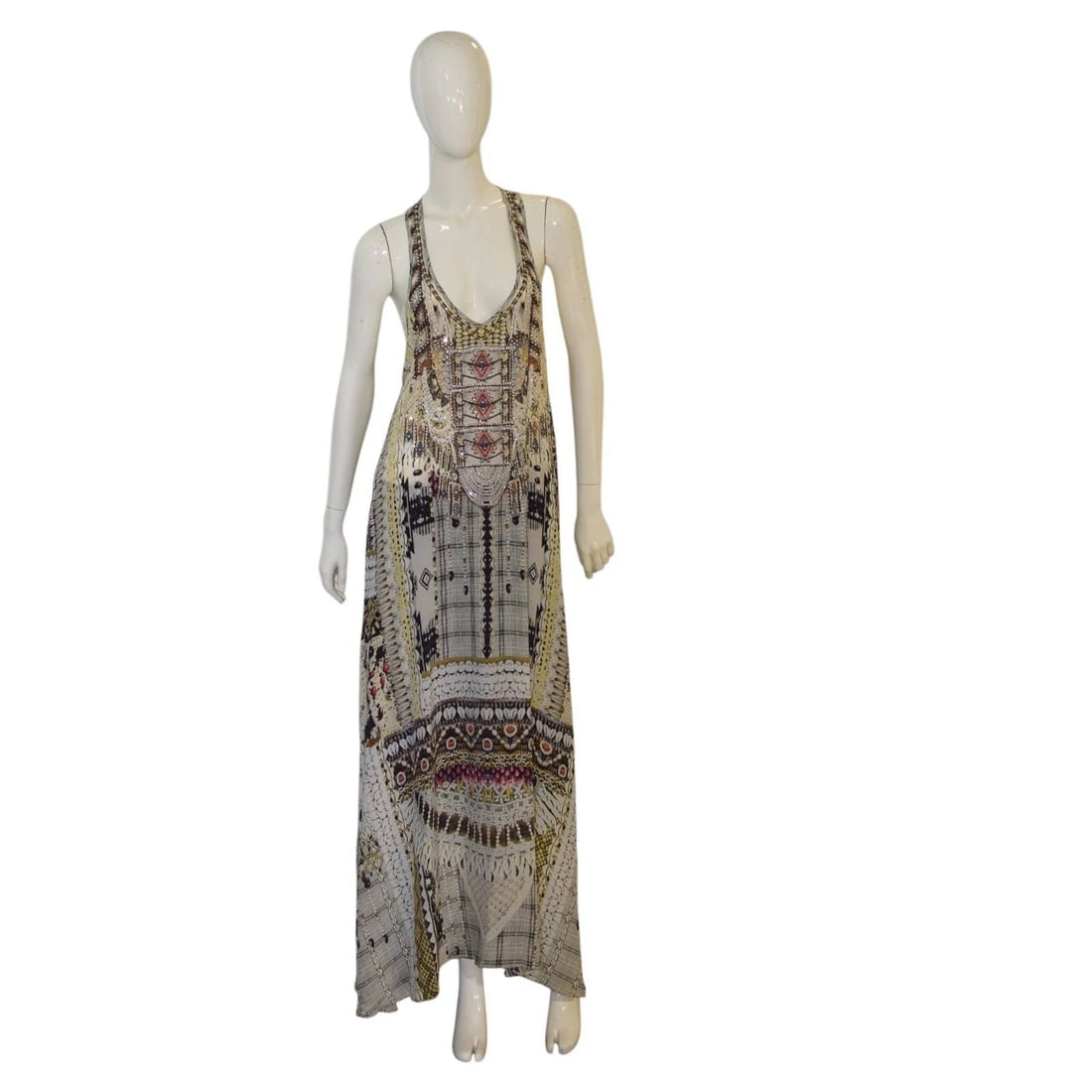 Camilla Printed & Beaded 100% Silk Sleeveless Long Summer V Neck Racerback dress (1 of 6)