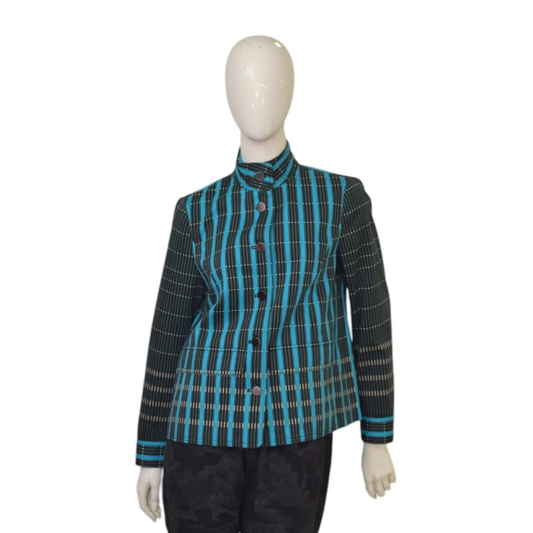 Carlisle Blue Green & Black Check Cotton Button Front Blazer Jacket size 4 (1 of 7)