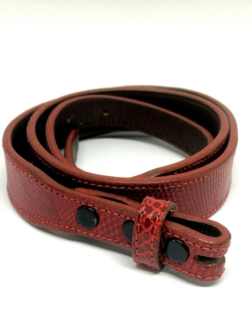 STYLISH AUTHENTIC STAMPED BARRY KIESELSTEIN CORD NEW YORK RED SNAKE BELT C.1990: Title: STYLISH AUTHENTIC STAMPED BARRY KIESELSTEIN CORD NEW YORK RED SNAKE BELT C.1990Provenance/Additional Info: Fine Jewelry, Arts & Antiques Purveyors and Purchasers of Antique and Estate Pieces 