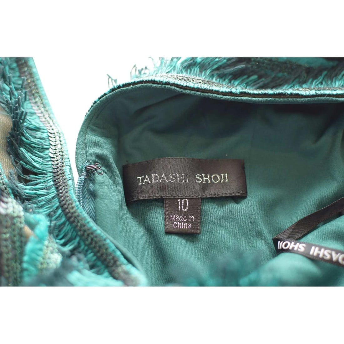 Tadashi Shoji Blue Knee Length Sleeveless Sequined Lace Dress w. Fringes size 10 - 3