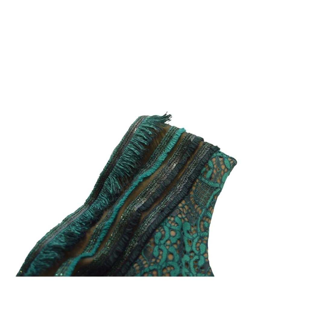 Tadashi Shoji Blue Knee Length Sleeveless Sequined Lace Dress w. Fringes size 10 - 5