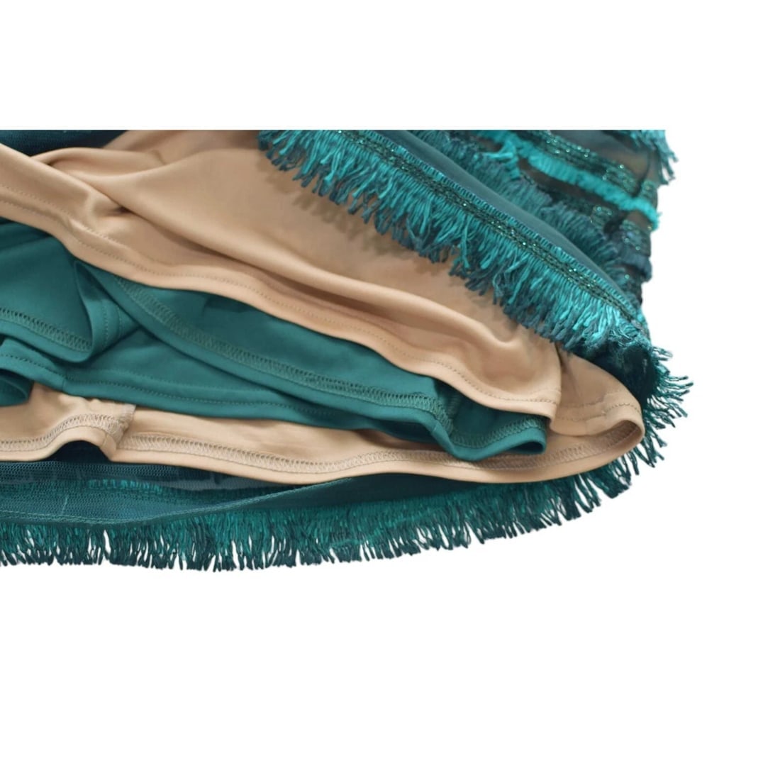 Tadashi Shoji Blue Knee Length Sleeveless Sequined Lace Dress w. Fringes size 10 - 8