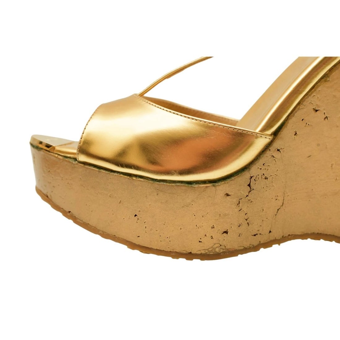 Jimmy Choo Gold Leather T - strap Sandals Wedges Heel Platform Shoes size 41 - 11