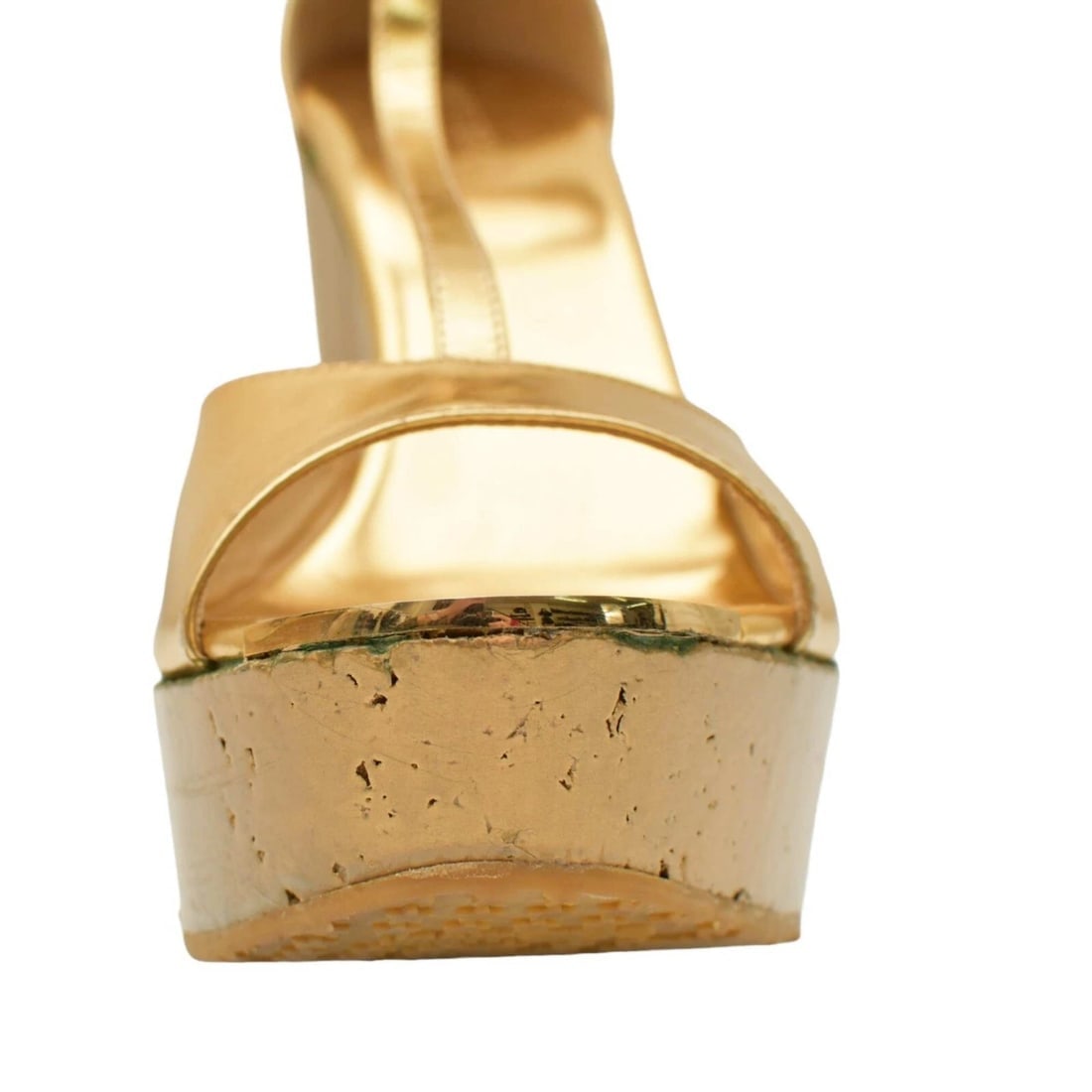 Jimmy Choo Gold Leather T - strap Sandals Wedges Heel Platform Shoes size 41 - 12