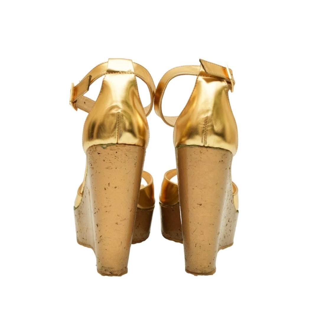 Jimmy Choo Gold Leather T - strap Sandals Wedges Heel Platform Shoes size 41 - 4