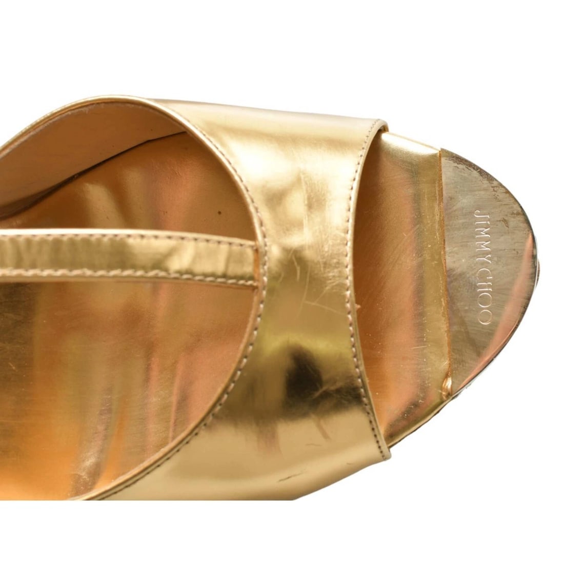 Jimmy Choo Gold Leather T - strap Sandals Wedges Heel Platform Shoes size 41 - 8