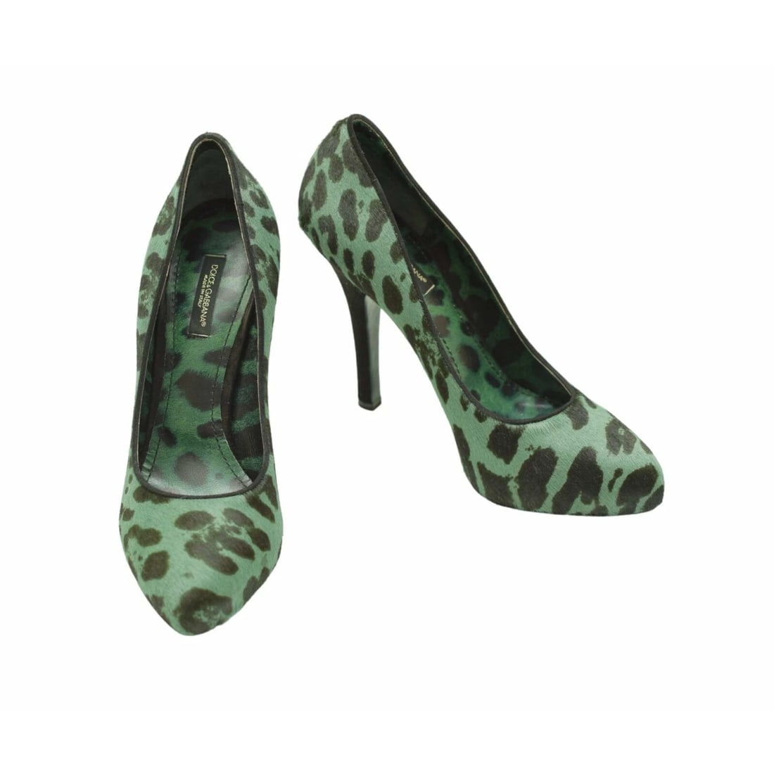 Dolce & Gabbana Green Leopard Print Calf Hair Almond Toe Pumps Heels Shoes 37.5 (1 of 8)