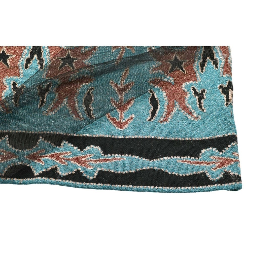 Missoni Blue Patterned Knit Black Tulle Sleeves Blouse Top size 42 - 5