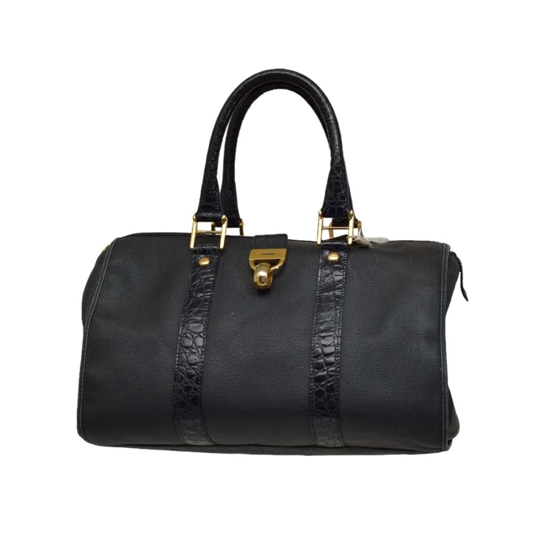 Gianfranco Ferre Blue Canvas Leather Croco Trim Satchel Top Handles Bag Handbag (1 of 8)