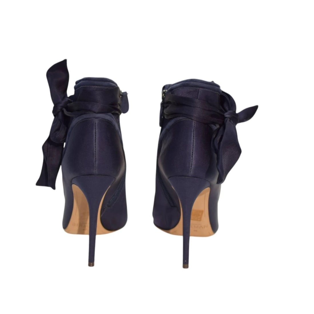 Alexandre Birman Blue Satin Pointed Toe Zip Ankle Booties Shoes size 40 w. Bow - 2