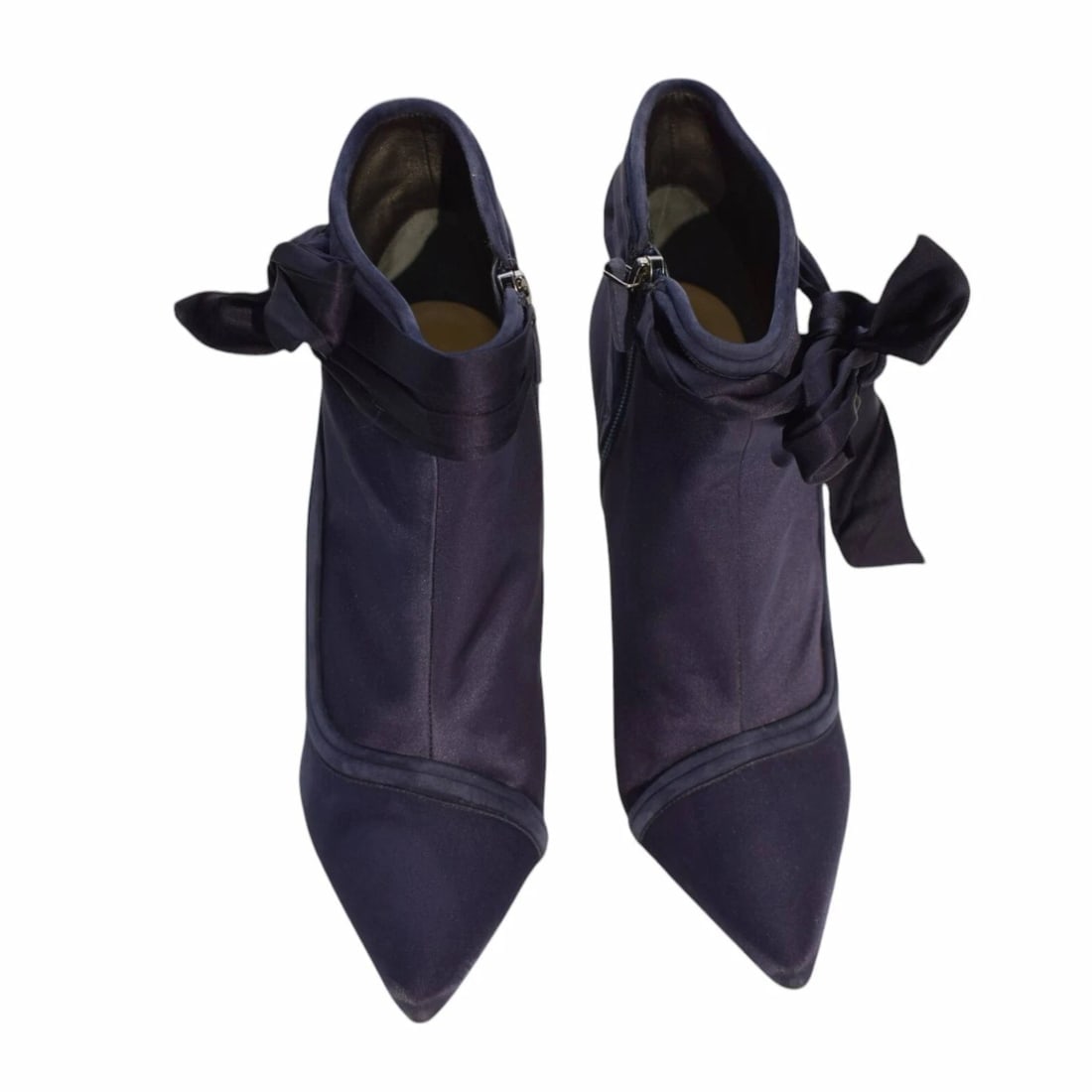 Alexandre Birman Blue Satin Pointed Toe Zip Ankle Booties Shoes size 40 w. Bow - 3