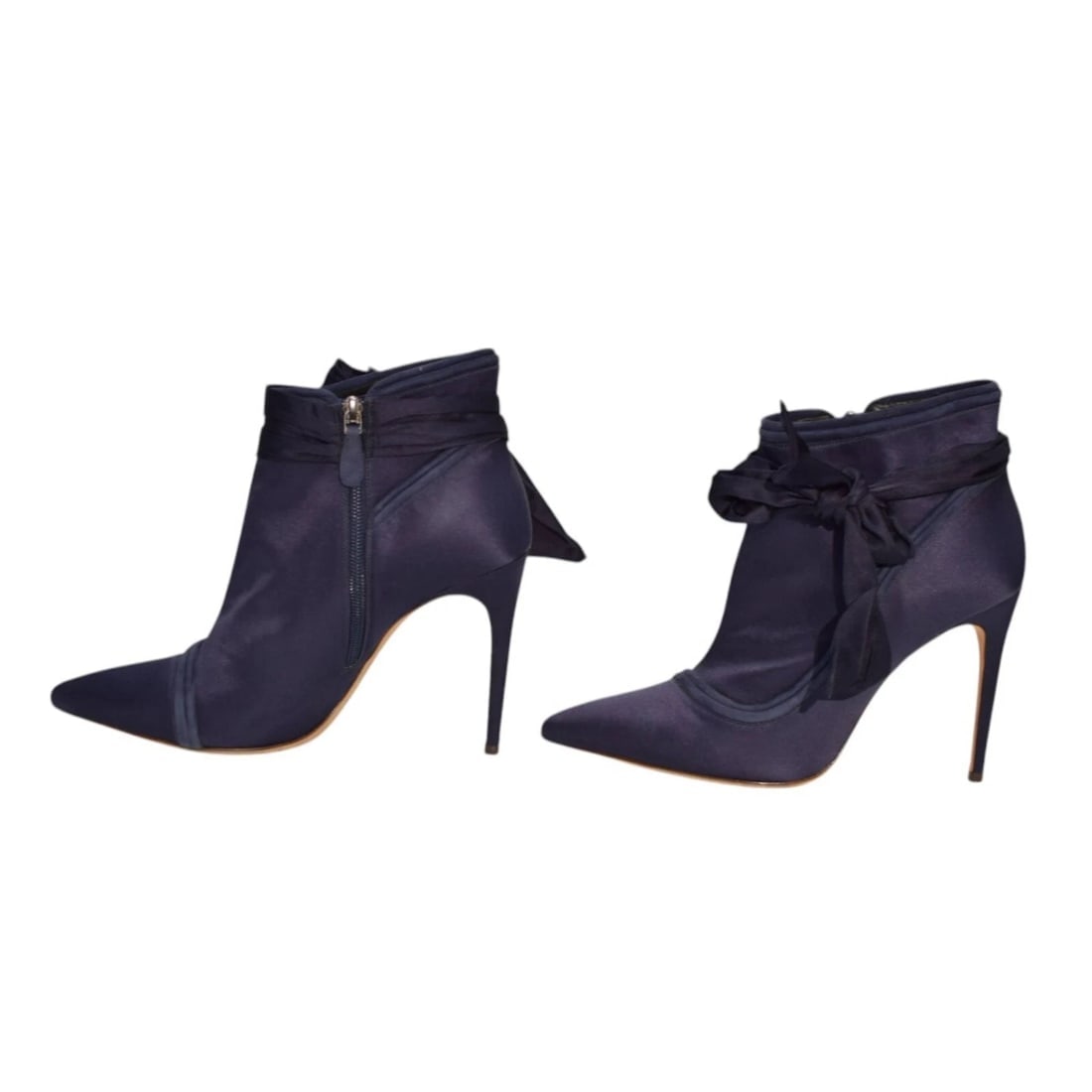 Alexandre Birman Blue Satin Pointed Toe Zip Ankle Booties Shoes size 40 w. Bow - 5