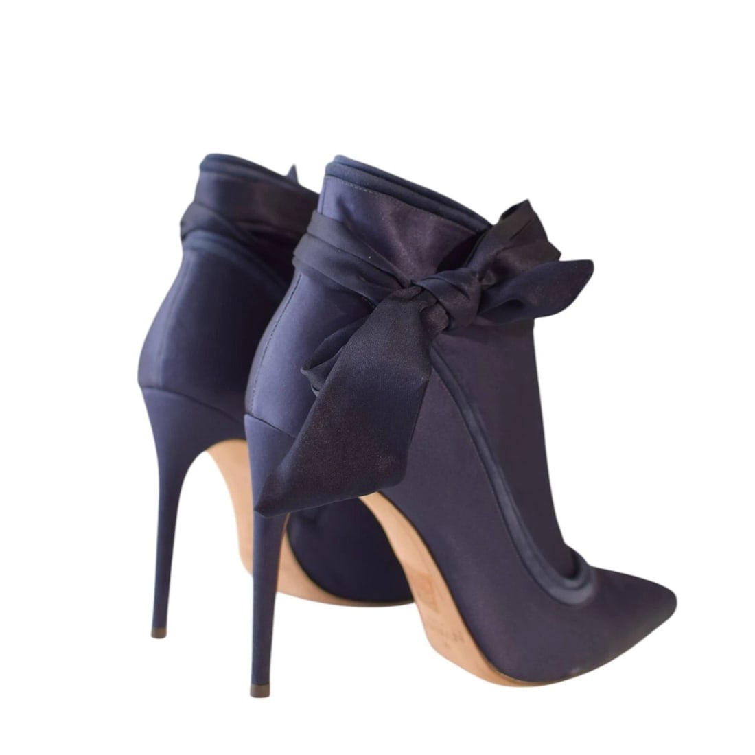 Alexandre Birman Blue Satin Pointed Toe Zip Ankle Booties Shoes size 40 w. Bow - 8