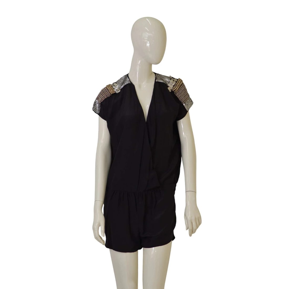 American Retro Combi Black Silk Sequins Romper Playsuit Shorts size 40: Title:American Retro Combi Black Silk Sequins Romper Playsuit Shorts size 40 Description:American Retro Combi Black Silk Sequins Romper Playsuit Shorts size 40 A super-soft silk romper, delivers chic,