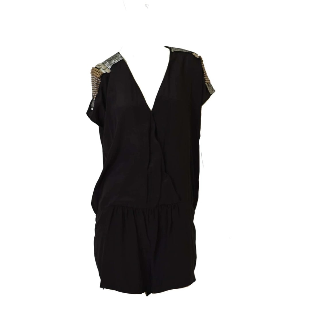 American Retro Combi Black Silk Sequins Romper Playsuit Shorts size 40 - 3