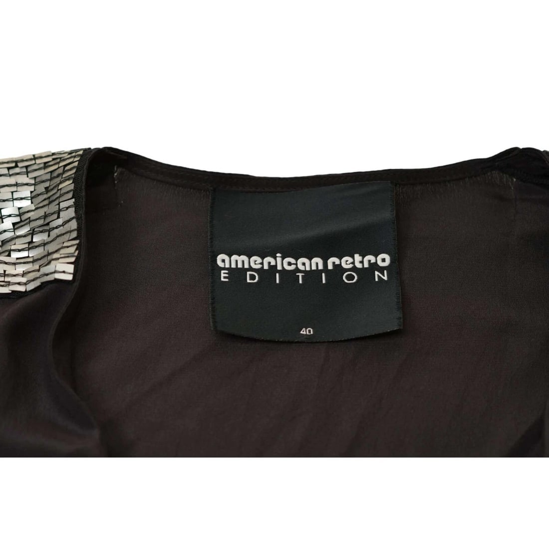 American Retro Combi Black Silk Sequins Romper Playsuit Shorts size 40 - 4