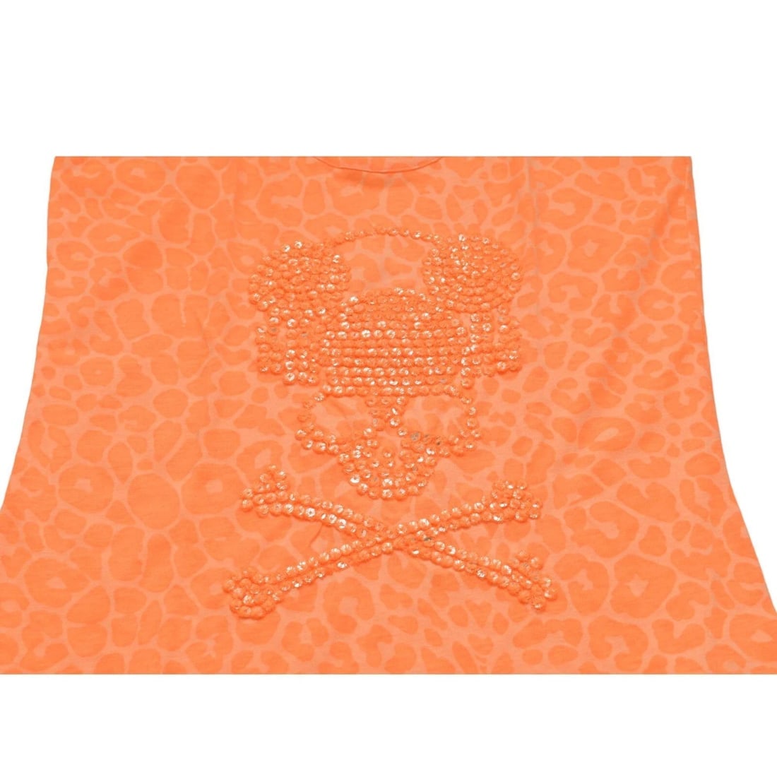 Philipp Plein Orange Leopard Print Skull Mickey Ears Tank Racer Back Top Size M - 6