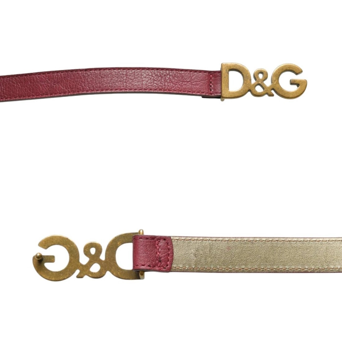 DOLCE & GABBANA WOMAN'S Dark Red Leather Brass Tone HW Skinny BELT Size 90 - 2