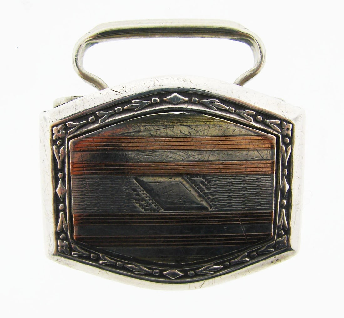 LOVELY Bafco S.F. Sterling Silver & 14k Rose Gold Inlay Buckle Circa 1940s!: Title: LOVELY Bafco S.F. Sterling Silver & 14k Rose Gold Inlay Buckle Circa 1940s!Provenance/Additional Info: Fine Jewelry, Arts & Antiques Purveyors and Purchasers of Antique and Estate