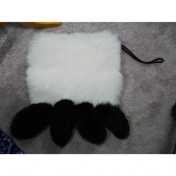 Gorgeous Designer Black & White Fox Fur Muff purse for Fur Coat - 2