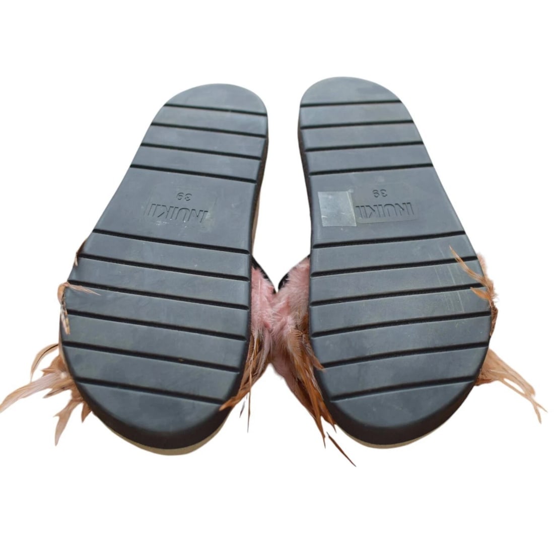Inuikii Pink Brown Feathers Ethnic Slides Sandals Open Toe Shoes size 39 - 2