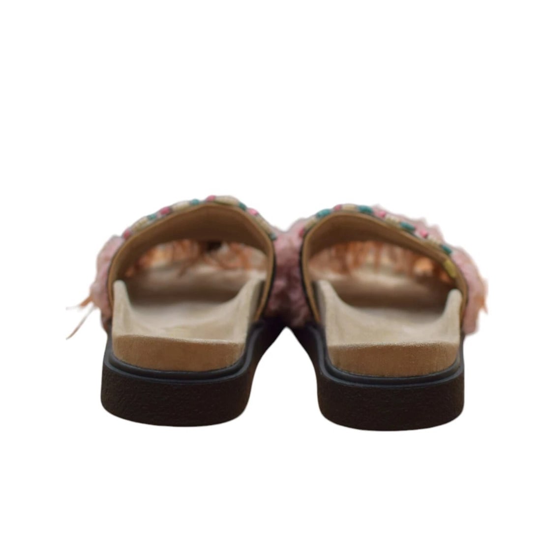 Inuikii Pink Brown Feathers Ethnic Slides Sandals Open Toe Shoes size 39 - 5