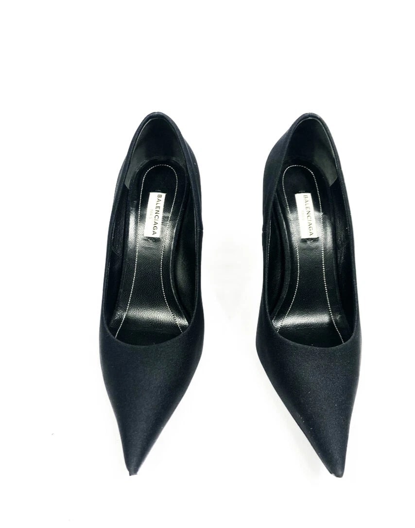 BALENCIAGA Black Spandex Pointed Toe Pump Heels Size 37.5 (1 of 8)