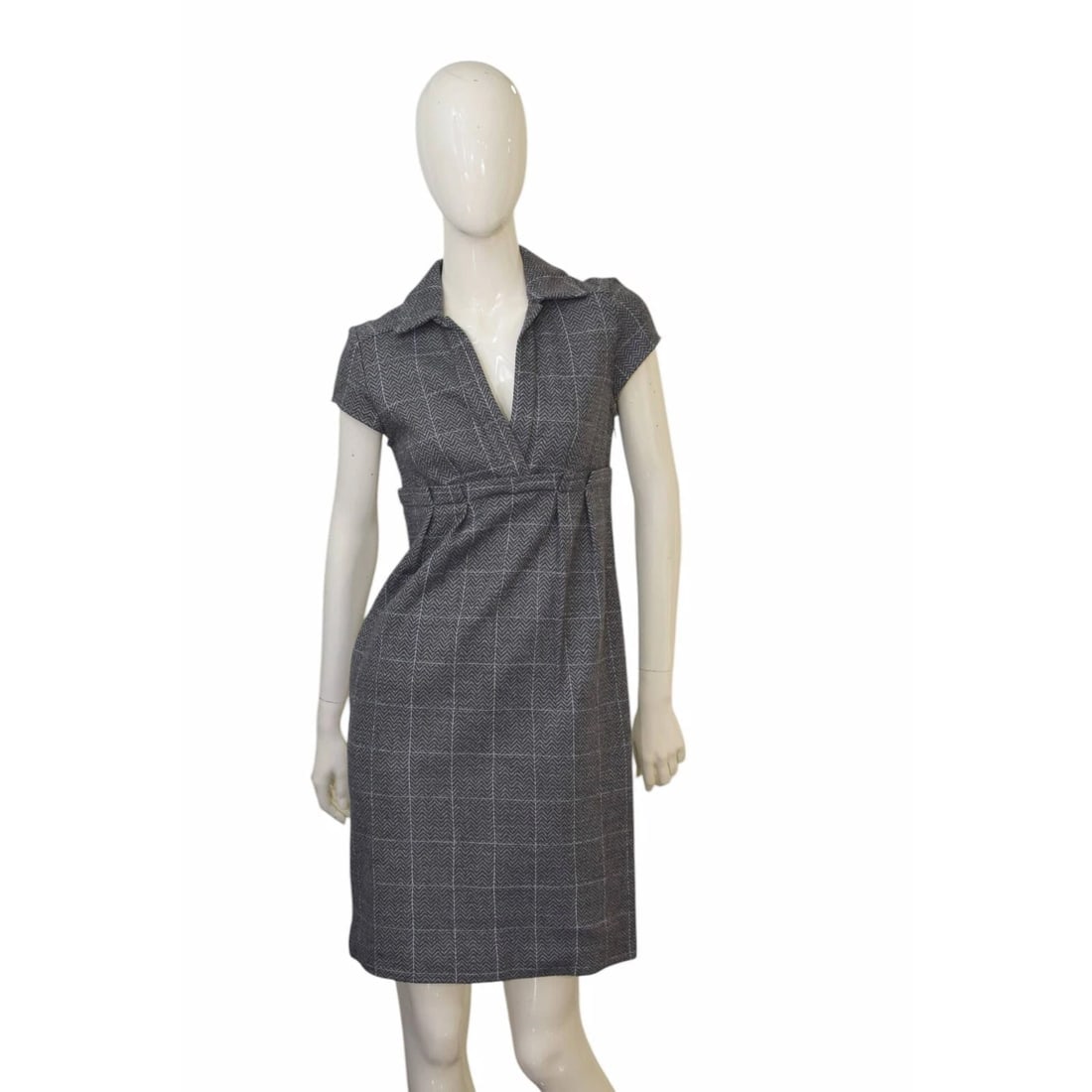 DVF Diane Von Furstenberg Bund Gray Herringbone Check Short Sleeve Mini Dress 4 (1 of 9)