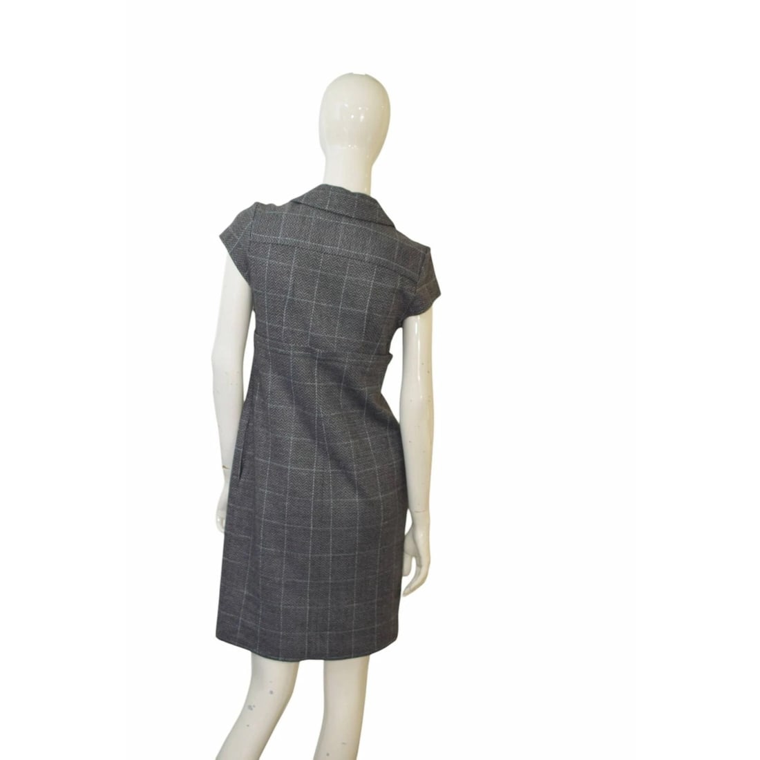 DVF Diane Von Furstenberg Bund Gray Herringbone Check Short Sleeve Mini Dress 4 - 2