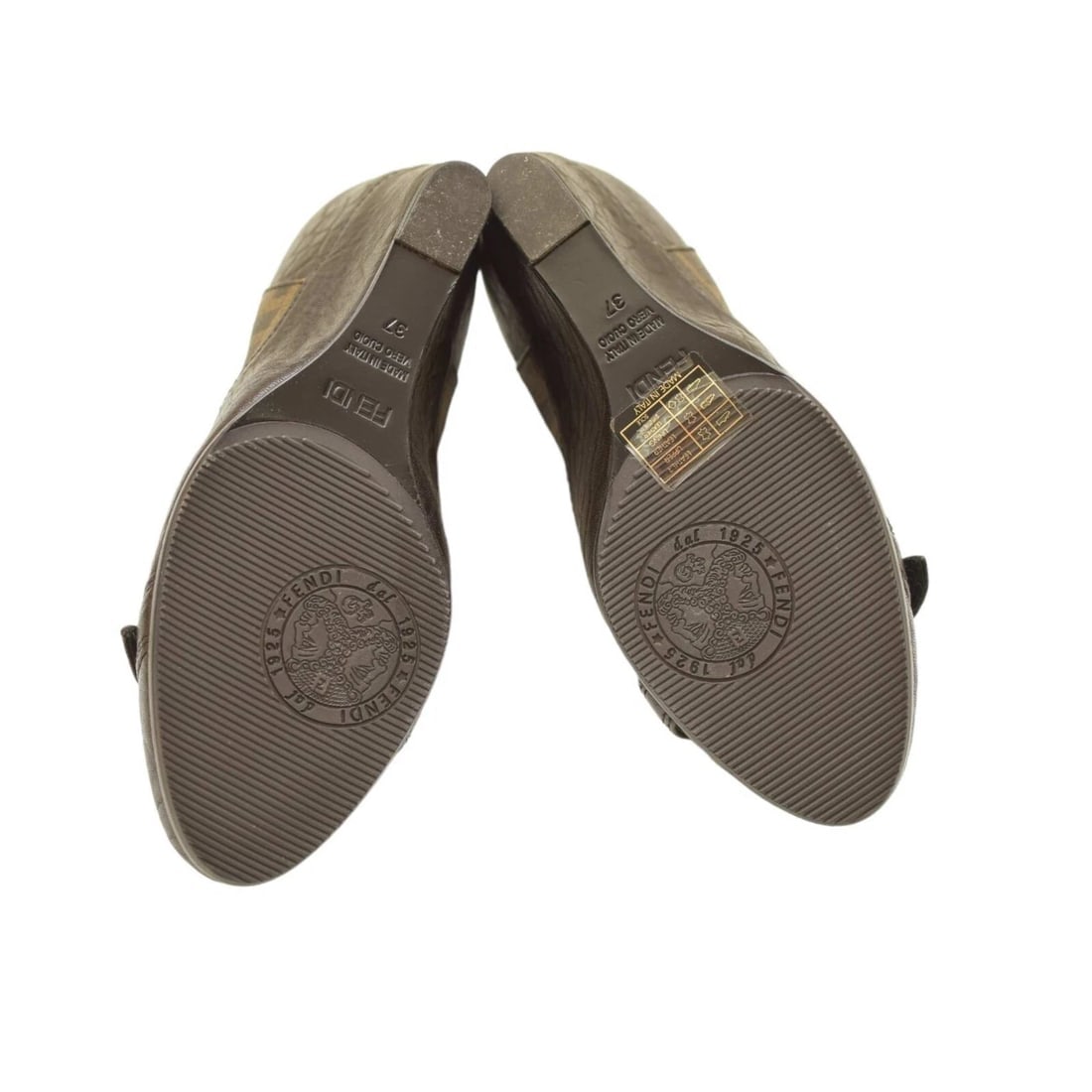 Fendi Brown Leather Monogram Zucca Details B Buckle Shoes Wedge Heels size 37 - 3