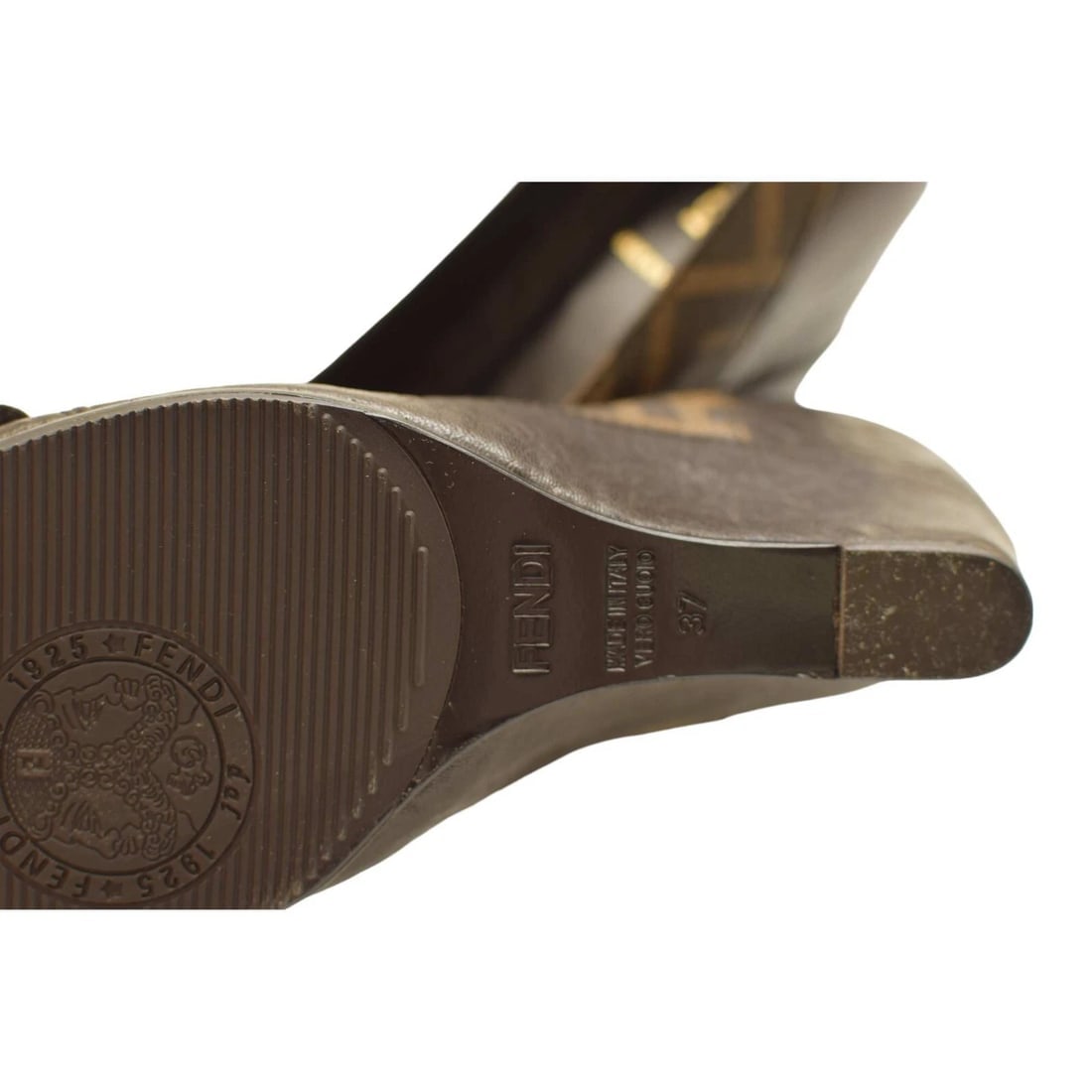 Fendi Brown Leather Monogram Zucca Details B Buckle Shoes Wedge Heels size 37 - 8