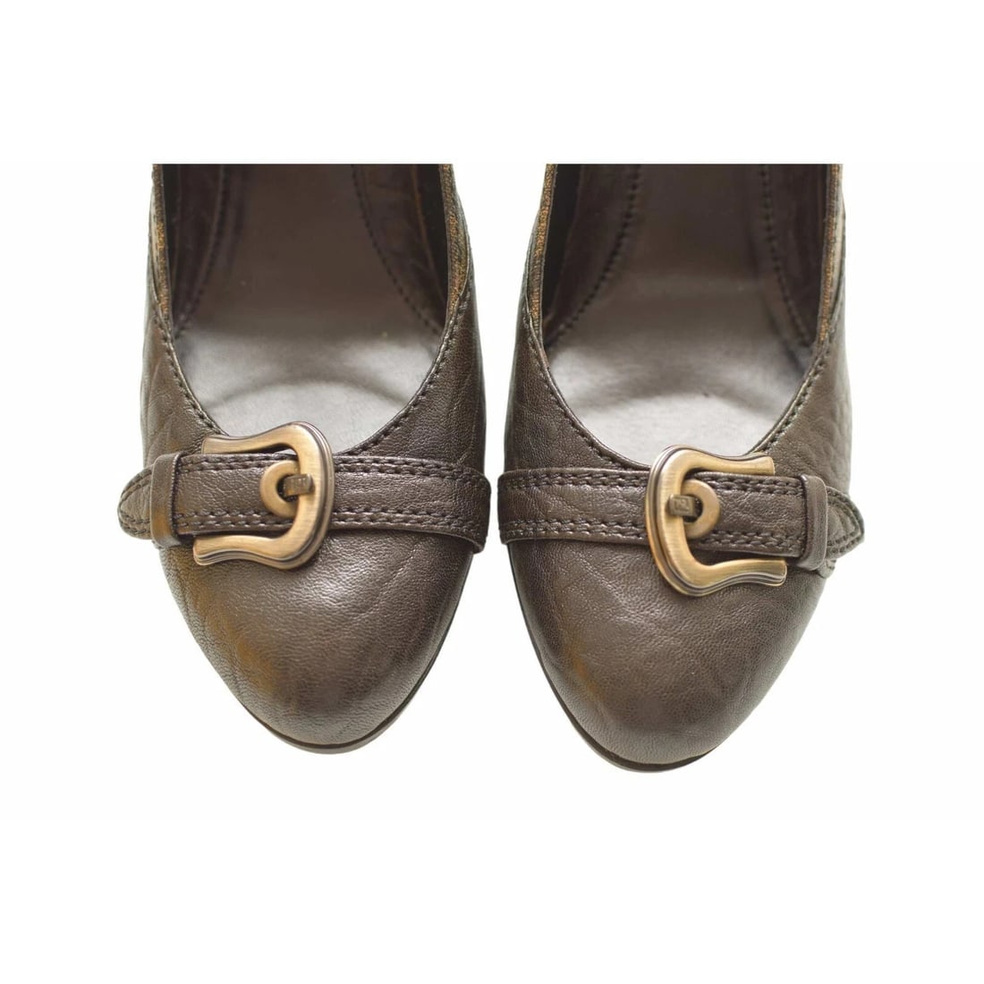 Fendi Brown Leather Monogram Zucca Details B Buckle Shoes Wedge Heels size 37 - 9