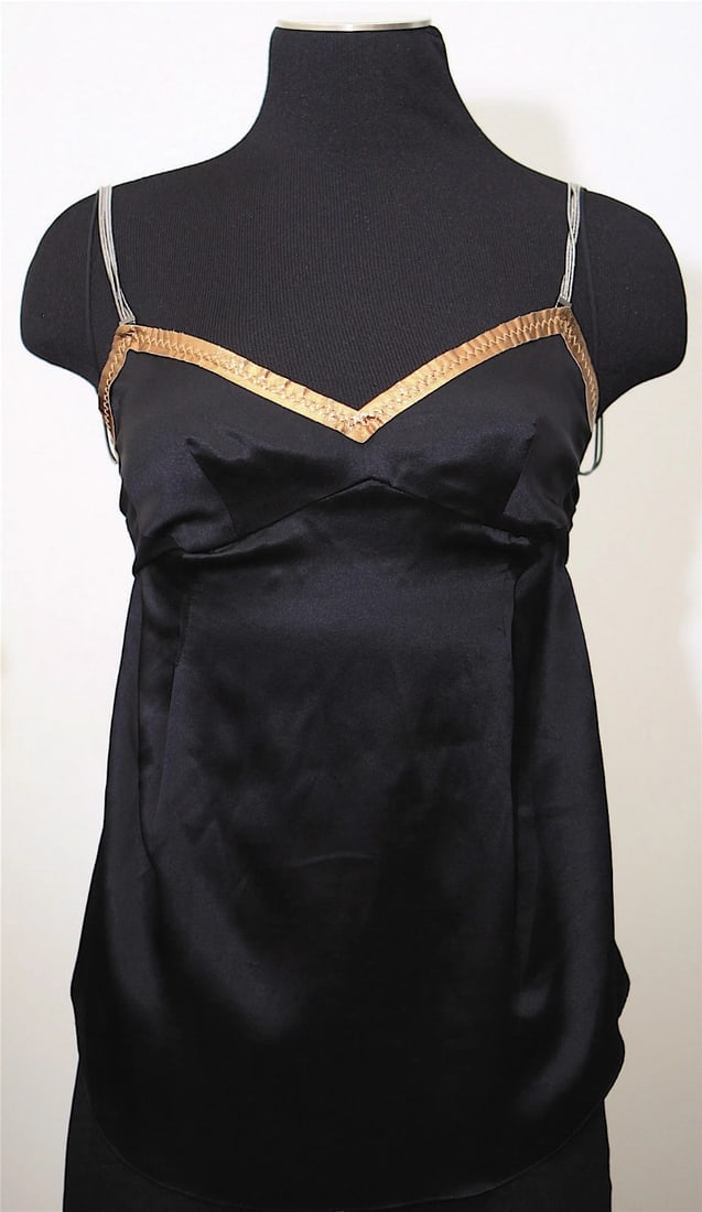 DOLCE & GABBANA MADE IN ITALY SILK LEATHER CHAIN STRAPS TOP TANK TOP BLOUSE: Title: DOLCE & GABBANA MADE IN ITALY SILK LEATHER CHAIN STRAPS TOP TANK TOP BLOUSE Provenance/Additional Info: Fine Jewelry, Arts & Antiques Purveyors and Purchasers of Antique and Estate PiecesN-UTO