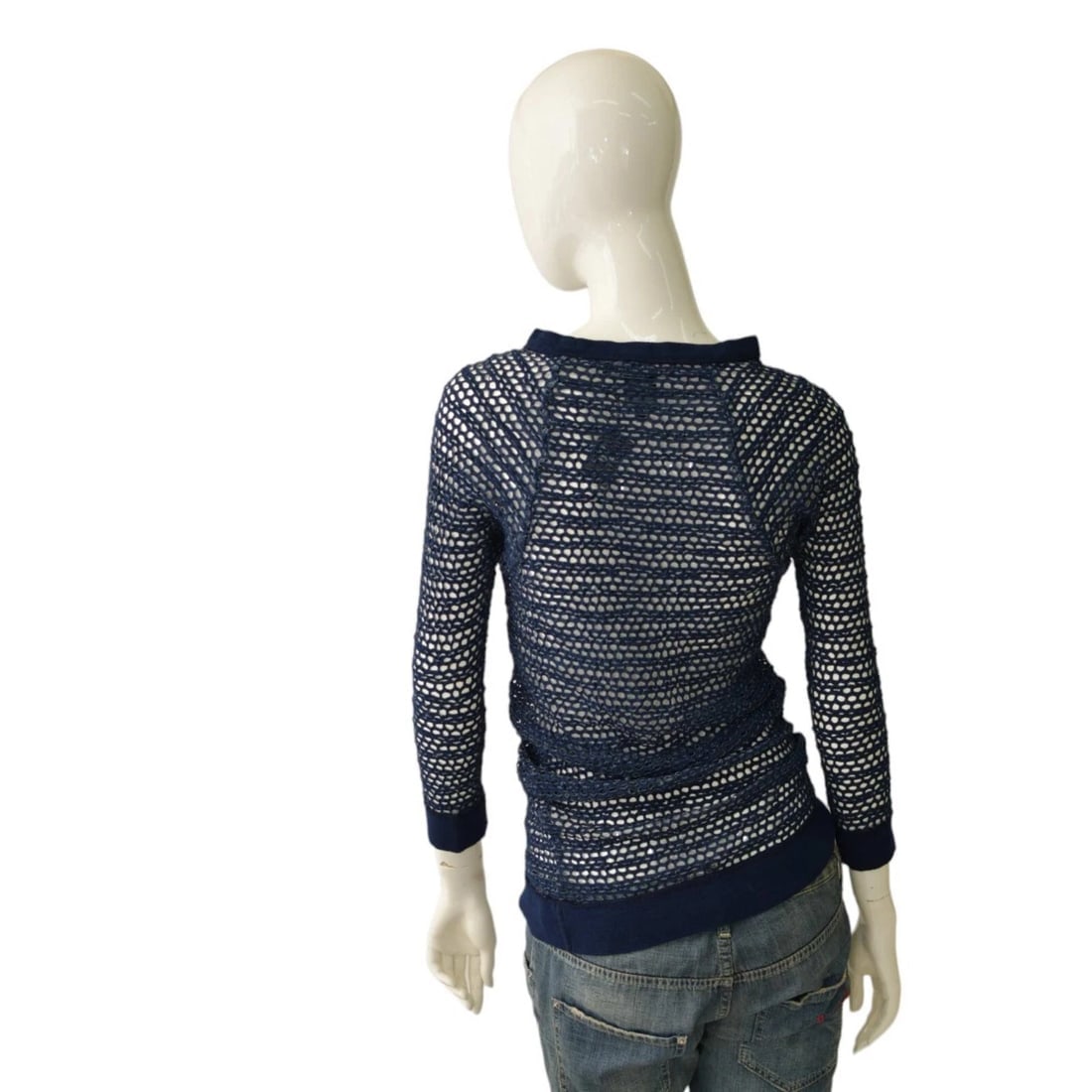 Isabel Marant Blue Perforated Elastic Sheer Fitted Blouse Long Sleeve Top size 2 - 2