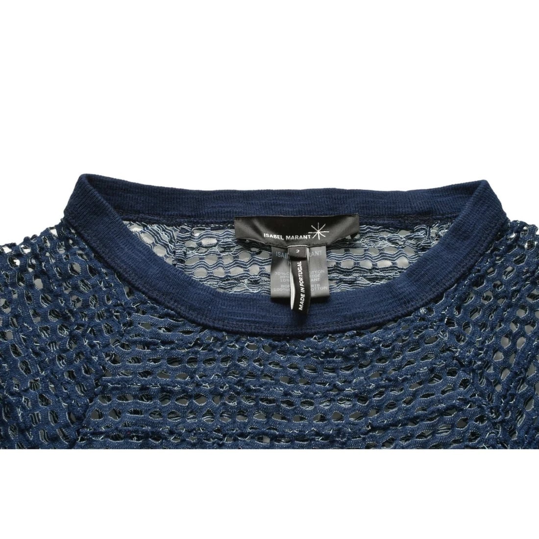 Isabel Marant Blue Perforated Elastic Sheer Fitted Blouse Long Sleeve Top size 2 - 4