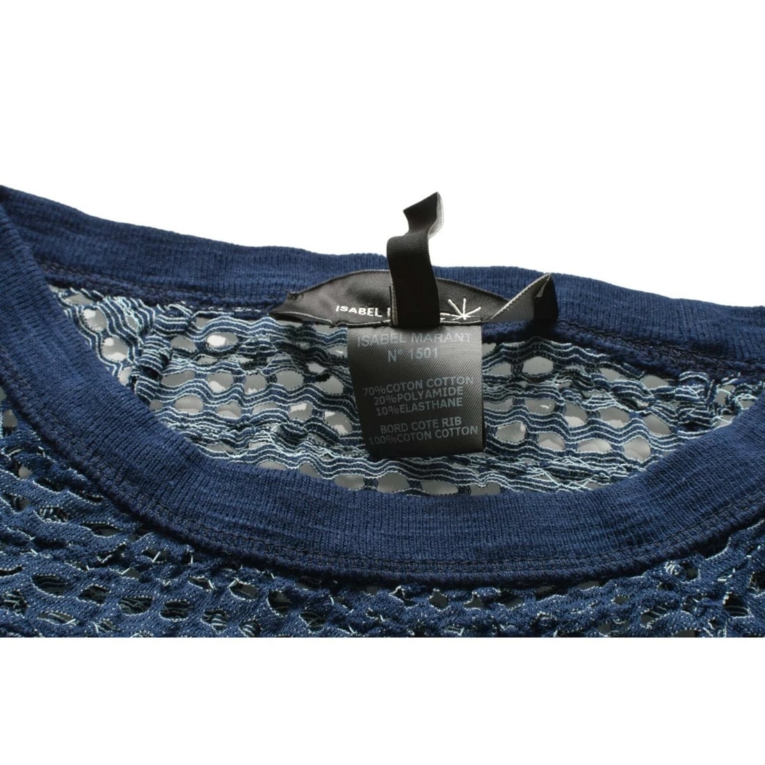 Isabel Marant Blue Perforated Elastic Sheer Fitted Blouse Long Sleeve Top size 2 - 5