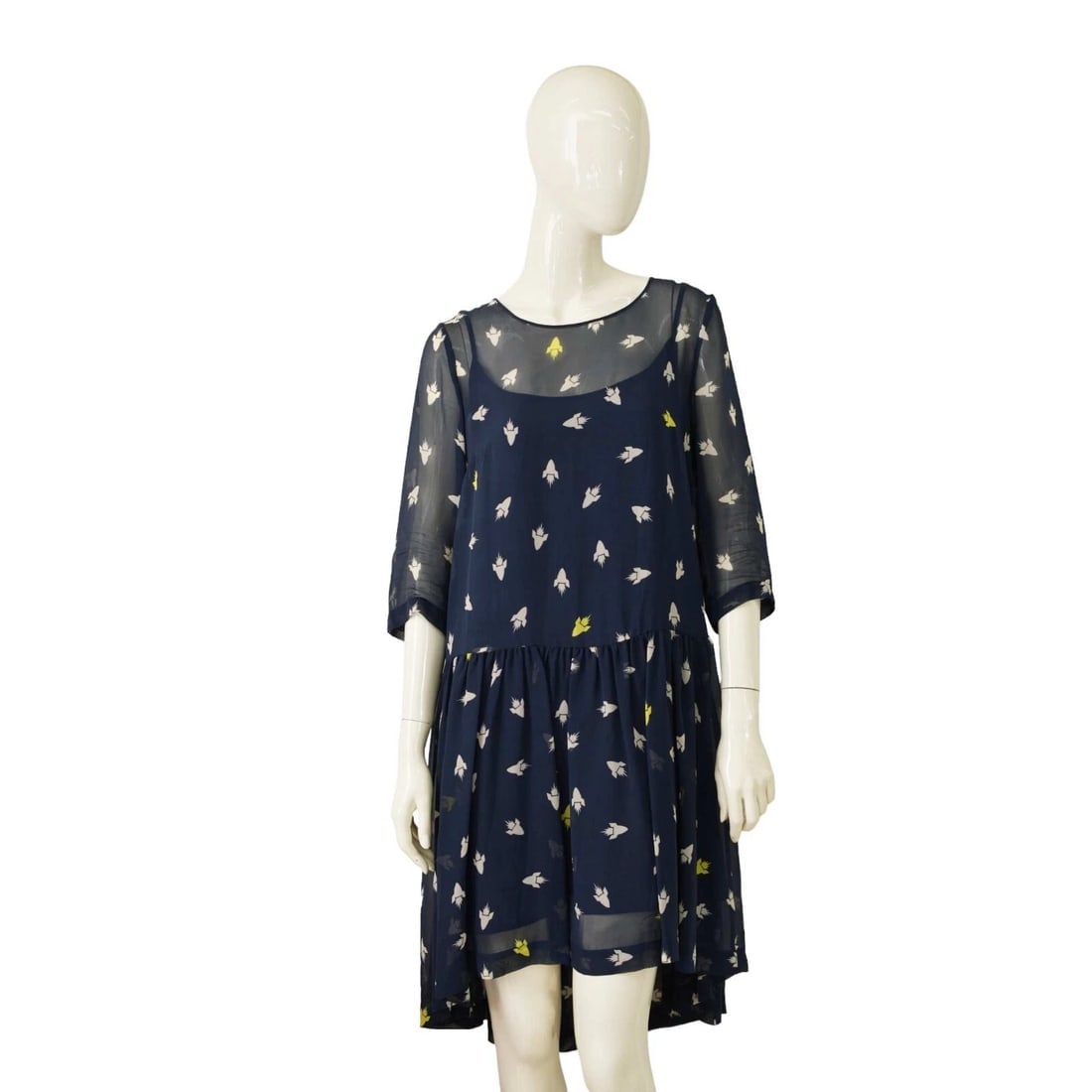 Max & Co Blue Rocket Print Silky 3/4 Sleeves Above Knee Flare dress (1 of 7)