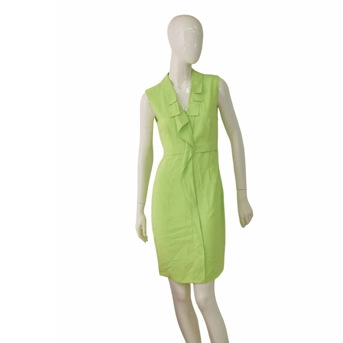 Tahari Lime Green Mini Sleeveless V- Neckline Fitted Pencil Dress (1 of 7)