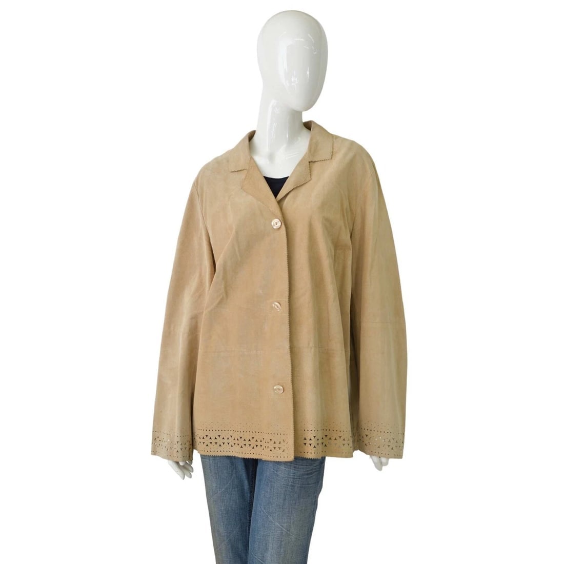 Marina Rinaldi Sport Beige Suede Leather Button Jacket size 27 w. Laser Cuts (1 of 8)