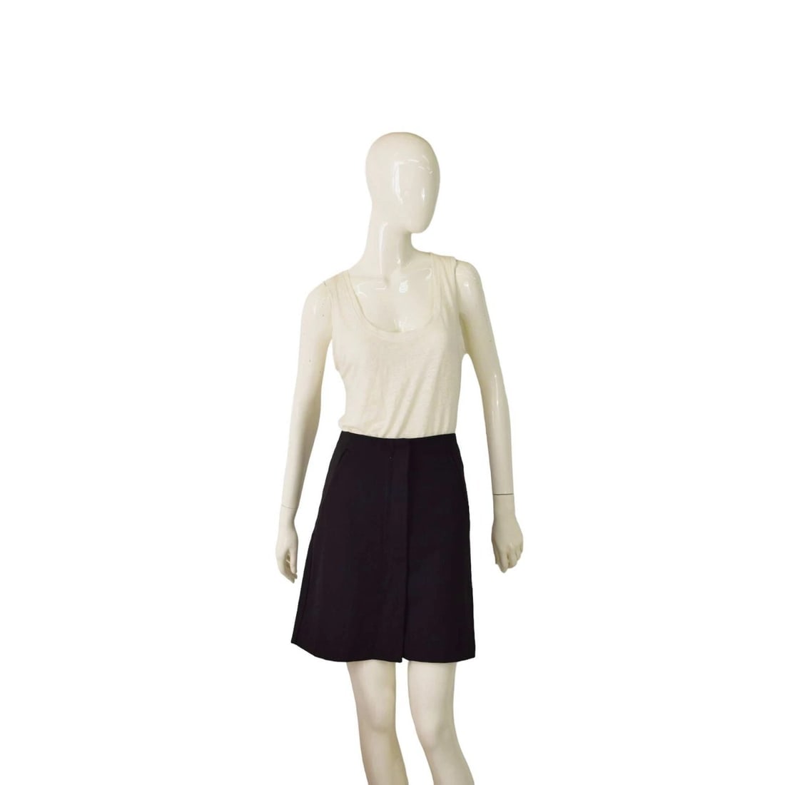 Benetton Black w. Front Zipper Wool Blend A - Line Mini Skirt size 42 (1 of 6)