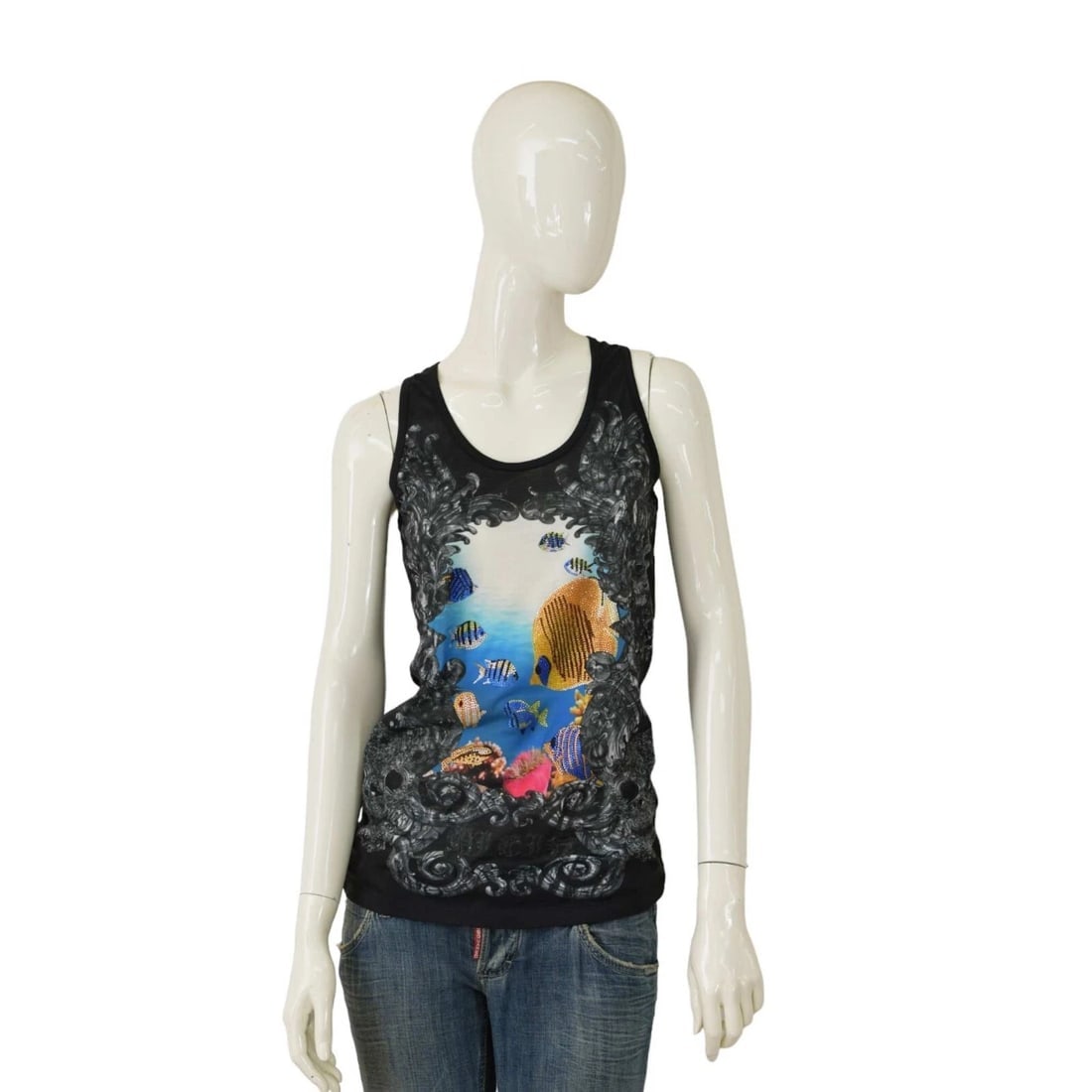 Philipp Plein Sea Creatures Fish Gray Tank Sleeveless Racer Back Top - Size L: Title:Philipp Plein Sea Creatures Fish Gray Tank Sleeveless Racer Back Top - Size L Description:Philipp Plein Penthouse White Short Sleeve Fitted T- Shirt Cotton Top - Size S Philipp Plein Sea Creatur